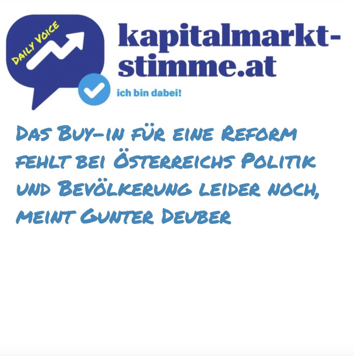 Episode 217/365 der kapitalmarkt-stimme.at daily voice auf audio-cd.at: Gunter Deuber, Head of Raiffeisen Research, sieht politisch mittlerweile die richtigen Themen auf der Agenda. Ein Buy-in für eine Reform fehle aber noch. Dies sowohl in der Politik als auch in der Bevölkerung. Es brauche konsistente Reformpolitik über Jahre. Dringend. Wir reden auch über die Themen KI, Flat Tax, Industrie und Banken. Bei diesen Kosten bräuchte der Standort mehr Qualität. https://audio-cd.at/page/podcast/7684