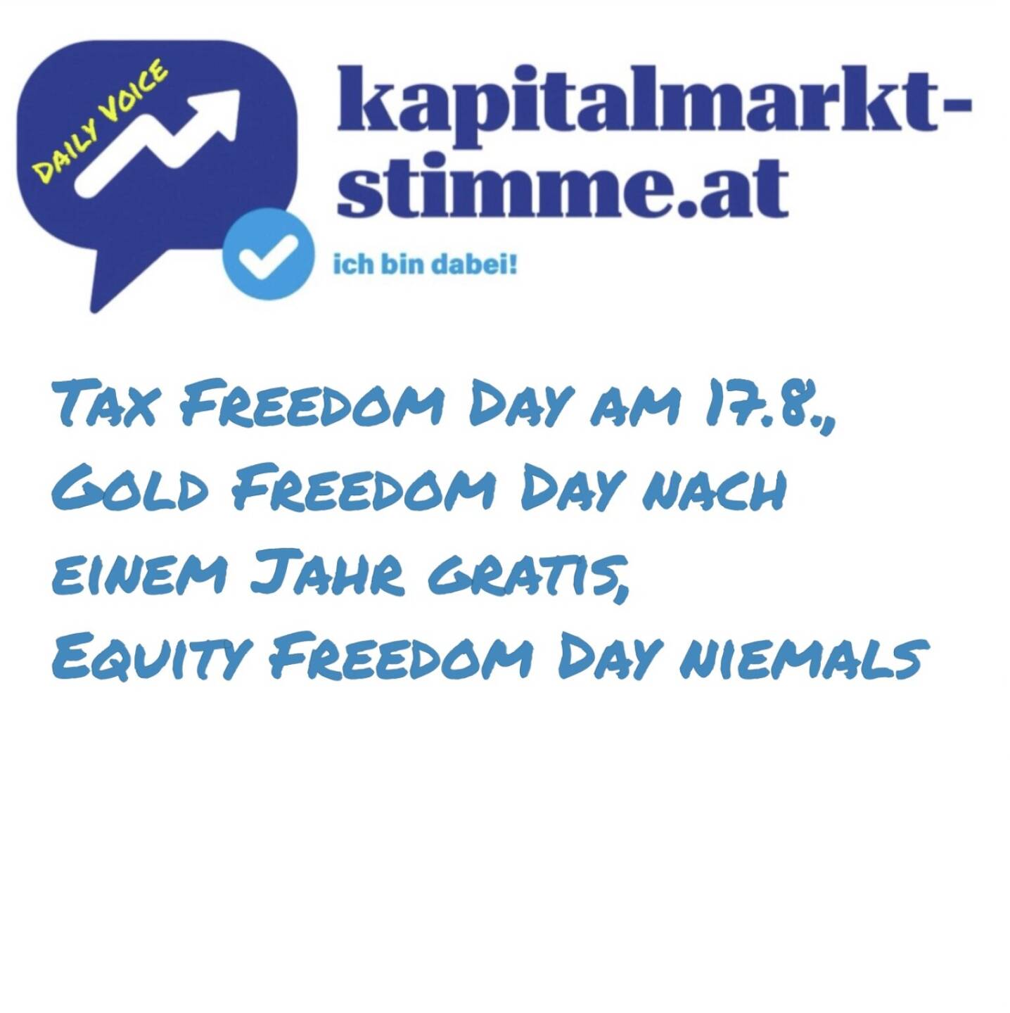Episode 226/365 der kapitalmarkt-stimme.at daily voice auf audio-cd.at. Der Tax Freedom Day ist am Wochenende, man hat fast 2/3 des Jahres für den Staat zu wackeln. Wenn man dann ein bisschen was auf die Seite legt, ist Gold nach einem Jahr steuerfrei, während es mit Aktien nochmal wirklich teuer wird steuerlich, denn ein Aktien Freedom Day ist nicht in Sicht. Im Gegenteil. Es wird heftiger als irgendwo sonst abgecasht. So wird das nix. https://audio-cd.at/page/podcast/7718