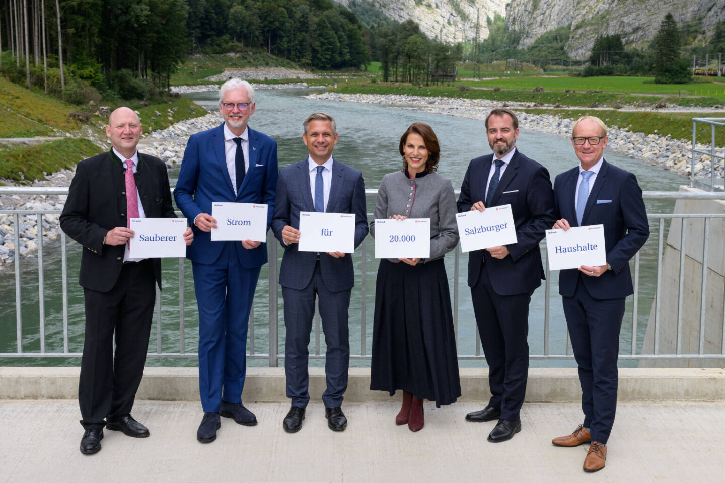 Salzachkraftwerk Stegenwald feierlich eröffnet: v.l.n.r COO VERBUND Achim Kaspar, CEO VERBUND Michael Strugl, Bundesminister Wolfgang Hattmannsdorfer, Landeshauptfrau Karoline Edtstadler, CEO Salzburg AG Michael Baminger, VD Salzburg AG Herwig Struber ©VERBUND/Wiedl