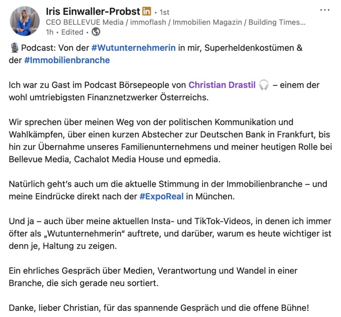 Bezogen auf https://audio-cd.at/page/podcast/7956/  Iris Einwaller-Probst 