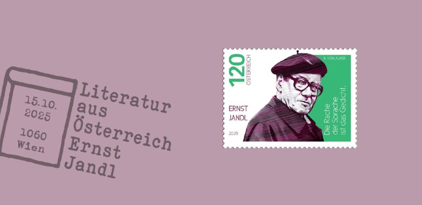 Mit der Briefmarkenserie „Literatur aus Österreich“ würdigt die Österreichische Post heimische Literat*innen unterschiedlichster Textgattungen. Die diesjährige Ausgabe ist dem Lyriker, Schriftsteller und Sprachkünstler Ernst Jandl gewidmet, der heuer 100 Jahre alt geworden wäre. Foto: Post