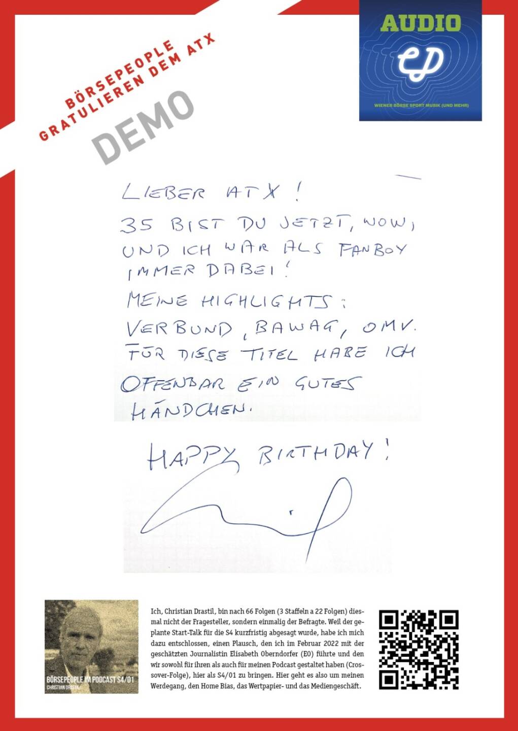 Demo f&uuml;r 1 Seite im Gratulationsbuch - Eigenes Logo .  Eigener Text. Eigenes Buchexemplar.