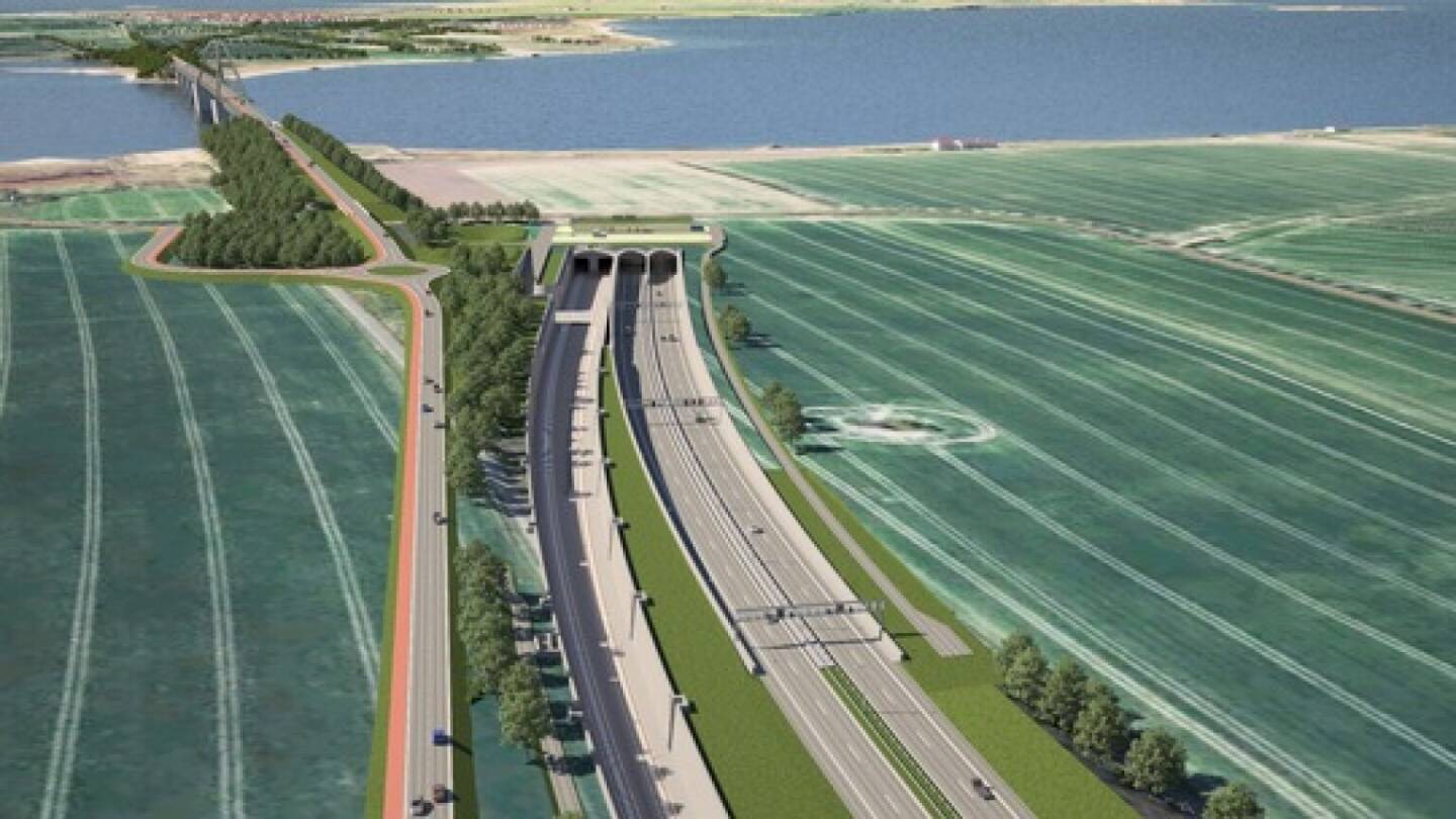 Auftrag für Strabag: Neue Schienen und neue Straßen: Die Einfahrt in den künftigen Tunnel zwischen Fehmarn und dem Festland, Foto: DB Netz