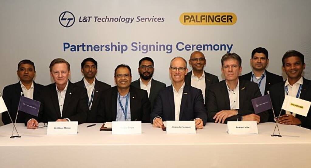 PALFINGER und L&T Technology Services (LTTS), ein global führendes Unternehmen im Bereich AI, Digital- und Ingenieursdienstleistungen, errichten gemeinsam ein Global Development Center (GDC) in Pune, Indien. An der Eröffnung nahmen unter anderem Alexander Susanek (COO, PALFINGER), Andreas Hille (SVP Global Product Line Management & R&D) sowie Santhosh Rao (VP Regional Sales & Service APAC) teil. Von LTTS waren u.a. Mritunjay Singh (COO), Dr. Oliver Moron (VP EU-DACH), Mohideen Farouk (Sales Director EU-DACH), Jayant Joshi (Delivery Head T&OH), Tejas B Shah (Delivery Head Agriculture & Material Handling) und Sachin Nikam (Delivery Manager) anwesend. © L&T Technology Services, &copy; Aussendung (10.12.2025) 
