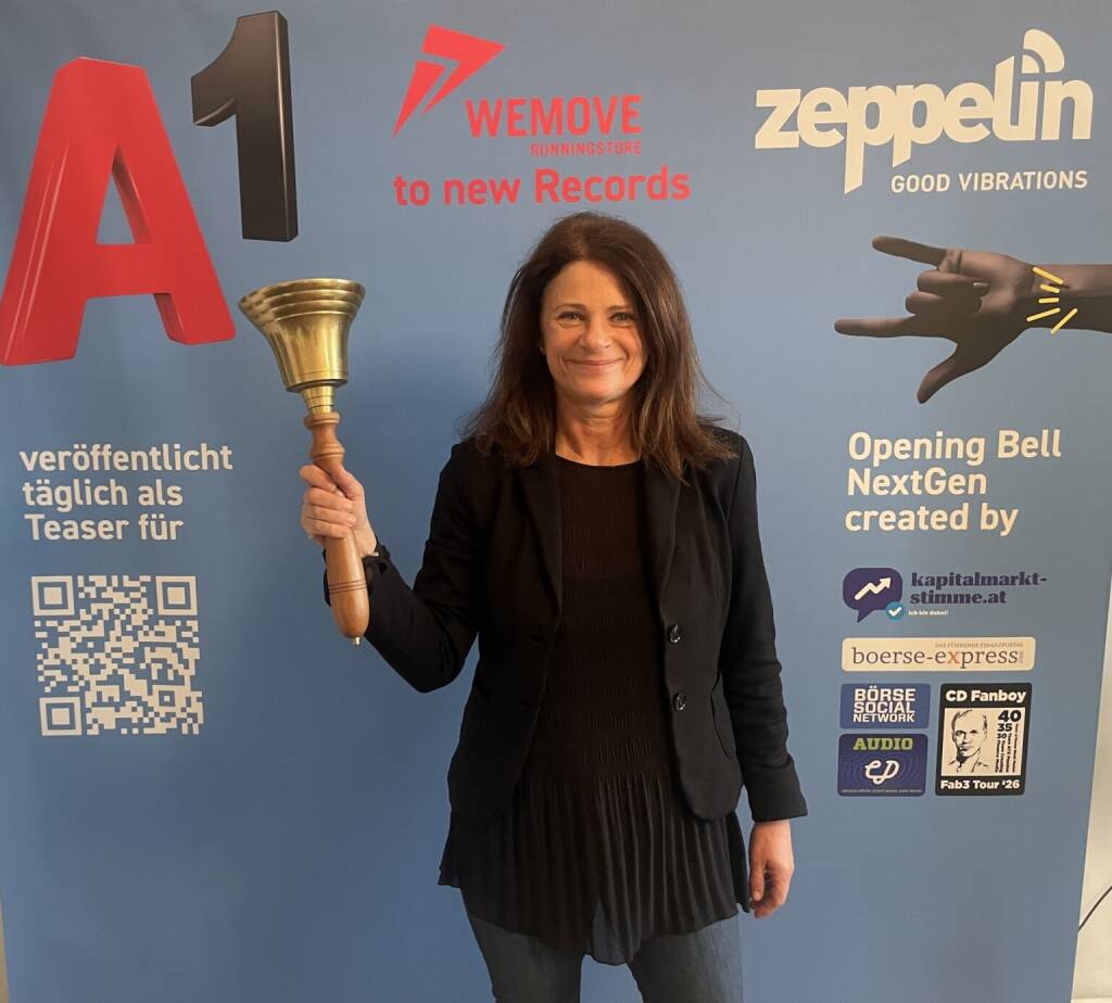 Claudia Baumgartner läutet die Opening Bell für Freitag. Die Transformationsmanagerin fungiert nach dem Motto, dass Entwicklung auch leicht sein kann (20.02.2026) 