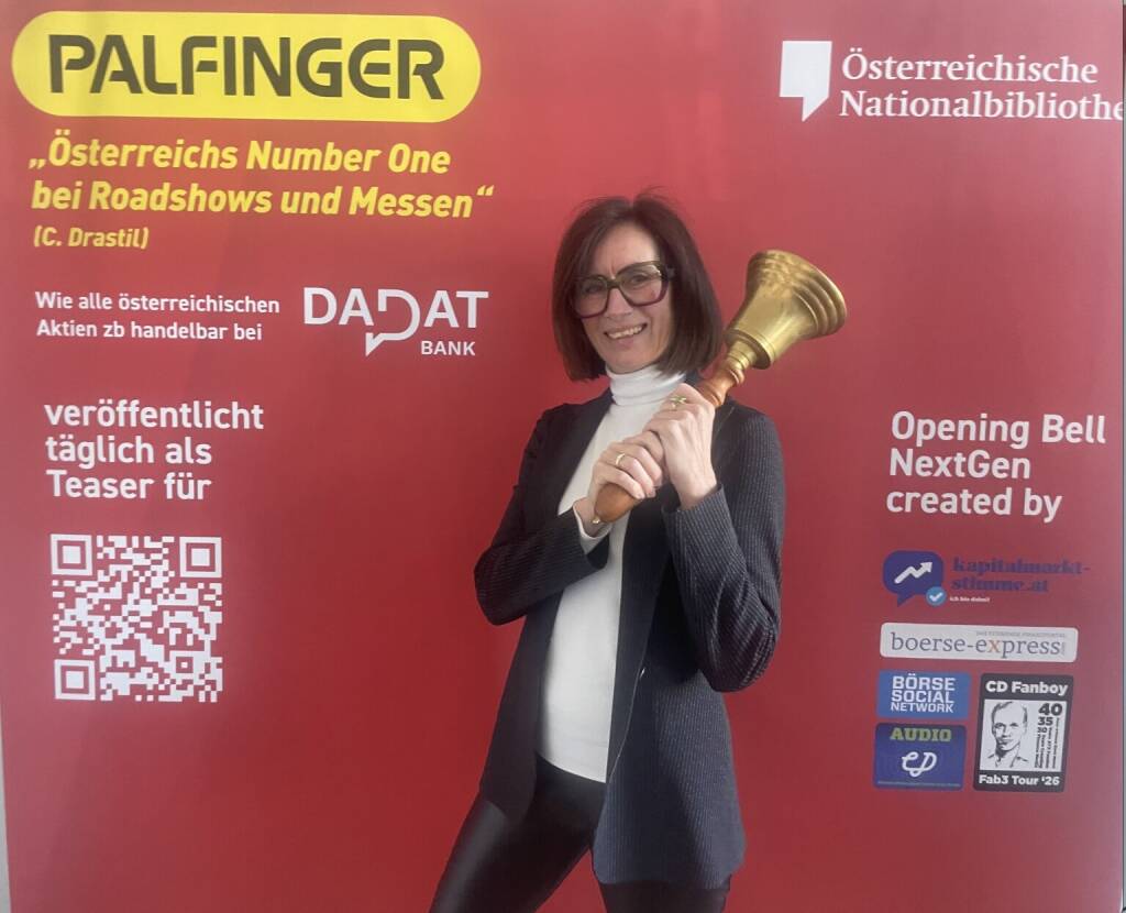 Melanie Steiner läutet die Opening Bell für Dienstag. Die Verkaufsleiterin Wohnbau bei der Strabag Real Estate wird ab Mitte März für ein paar Wochen Dauergast in den Börsepeople Folgen (10.03.2026) 