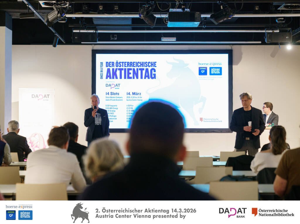 Begrüßung durch Christian Drastil (Börse Social) und Robert Gillinger (Börse Express), Bild: Martina Draper für kapitalmarkt-stimme.at  (16.03.2026) 