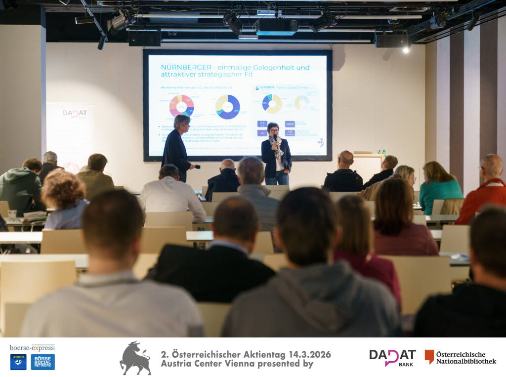 Robert Gillinger (Börse Express), Nina Higatzberger-Schwarz, IR Vienna Insurance Group (VIG), Bild: Martina Draper für kapitalmarkt-stimme.at  (16.03.2026) 