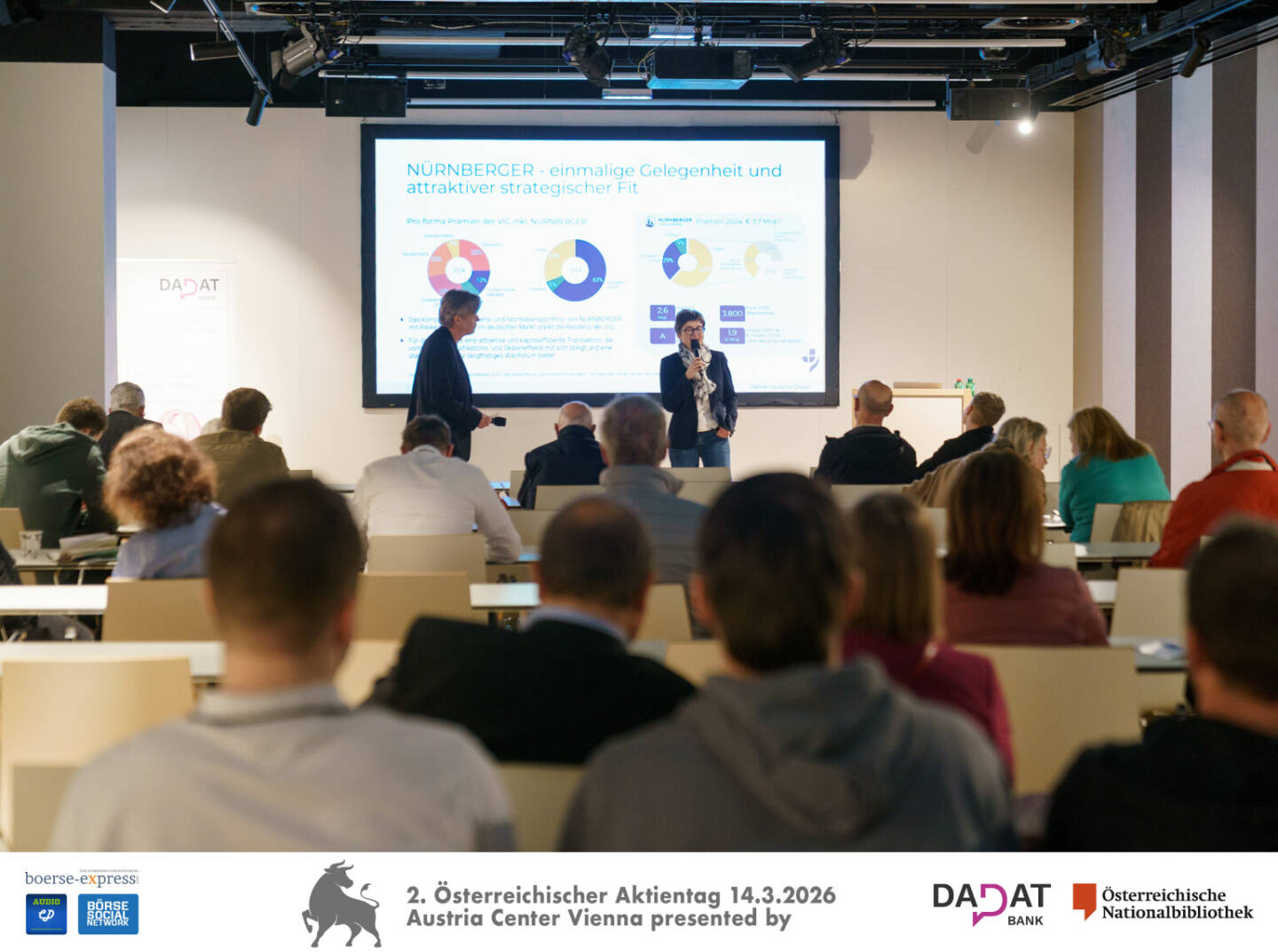 Robert Gillinger (B&ouml;rse Express), Nina Higatzberger-Schwarz, IR Vienna Insurance Group (VIG), Bild: Martina Draper f&uuml;r kapitalmarkt-stimme.at 