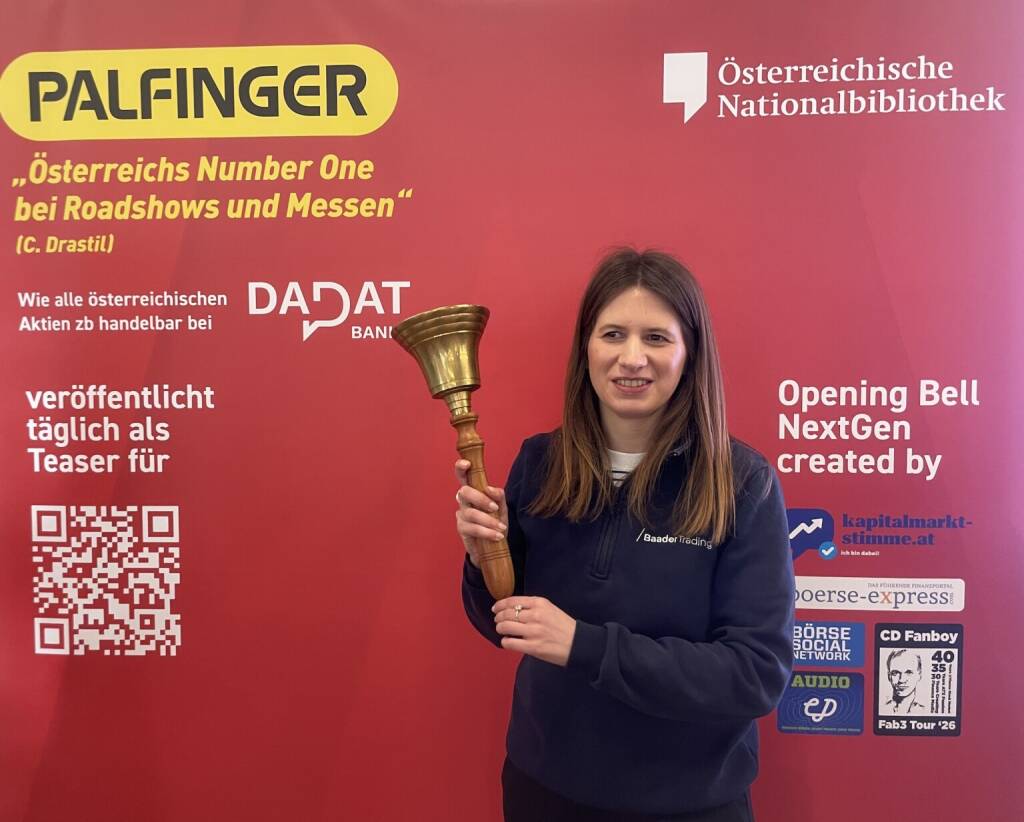 Marlene Hartz läutet die Opening Bell für Dienstag. Die Senior Managerin Group Communication bei der Baader Bank hat heute auch eine virtuelle Roadshow mit zwölf österreichischen Börsenotierten auf der Agenda (24.03.2026) 