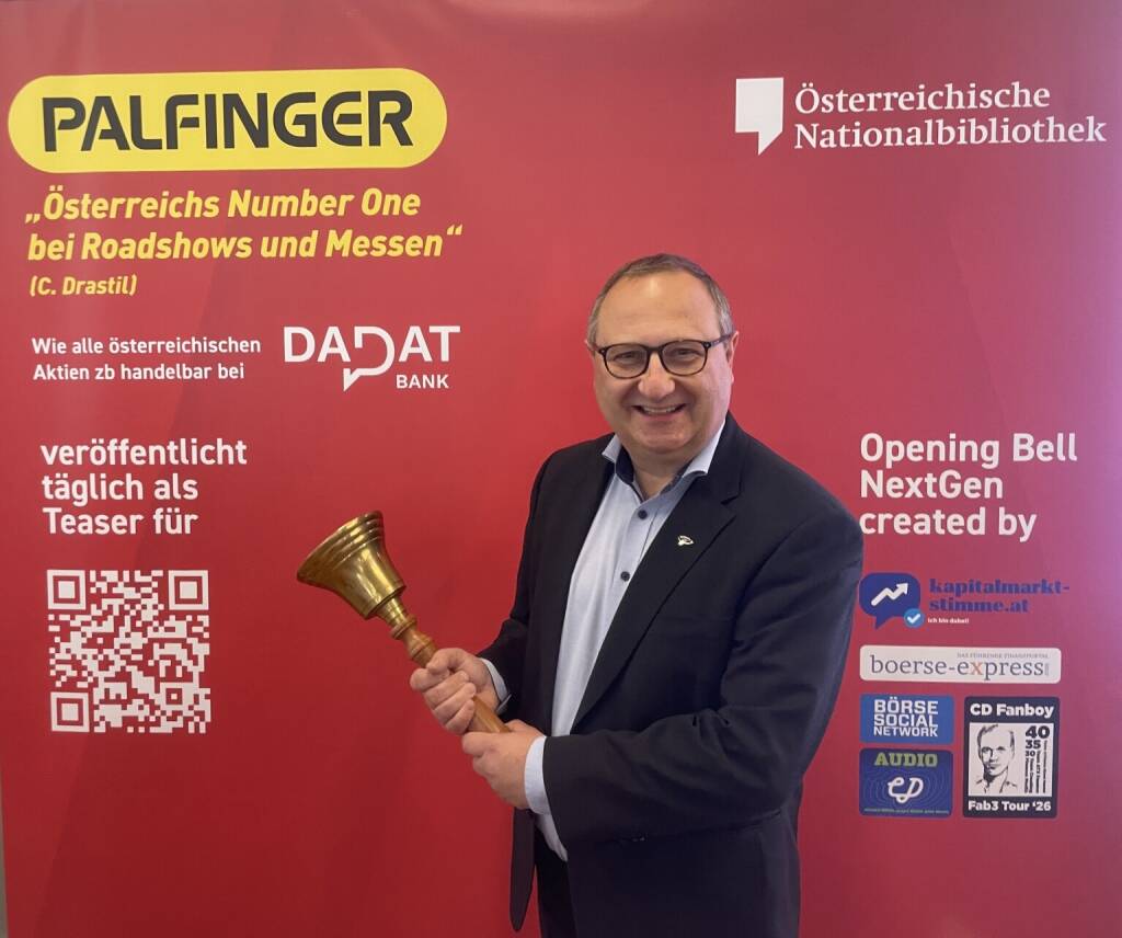 Paul Rettenbacher läutet die Opening Bell für Freitag. Der IR-Chef der Polytec kann mit der jüngsten Kursentwicklung der Aktie zufrieden sein, Polytec zählt zu den stärksten Werten dieser Woche (10.04.2026) 