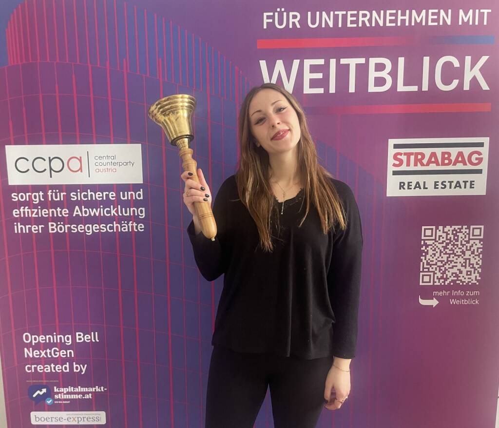 Nina Ritzinger läutet die Opening Bell für Dienstag. Ein Duett mit der Sales Managerin bei pressrelations Österreich ist im Abspann der Wiener Börse Party kurz angespielt (19.05.2026) 