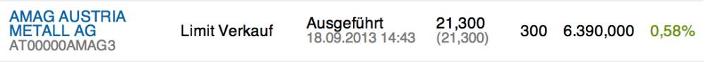 23. Trade für https://www.wikifolio.com/de/DRASTIL1-Stockpicking-sterreich: Verkauf 300 Amag zu 21,30 : Der Markt dreht und ich erhöhe - auch für die anstehende Uniqa-Transaktion - den Cashanteil auf 42 Prozent. Amag stockt momentan, auch Alcoa läuft ja nicht wirklich ..., © wikifolio WFDRASTIL1 (18.09.2013) 