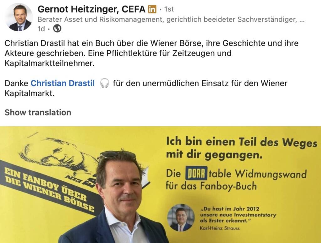 Gernot Heitzinger zum Fanboy-Buch http://www.christian-drastil.com  (20.06.2026) 