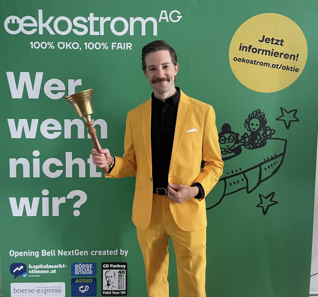 Markus Leitgeb läutet die Opening Bell für Freitag. Der Sprecher der Österreichischen Post sprach gestern über die Eröffnung der 3000sten Poststelle, das teilt sich auf 327 eigenbetriebene Postfilialen, 1353 Postpartner, 57 SB-Filialen und 1263 freistehende Poststationen (24.07.2026) 